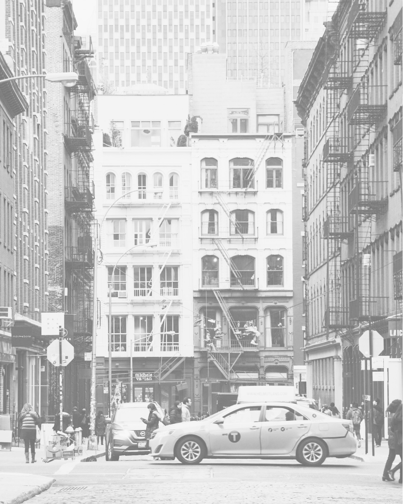 New York street with a yellow taxi